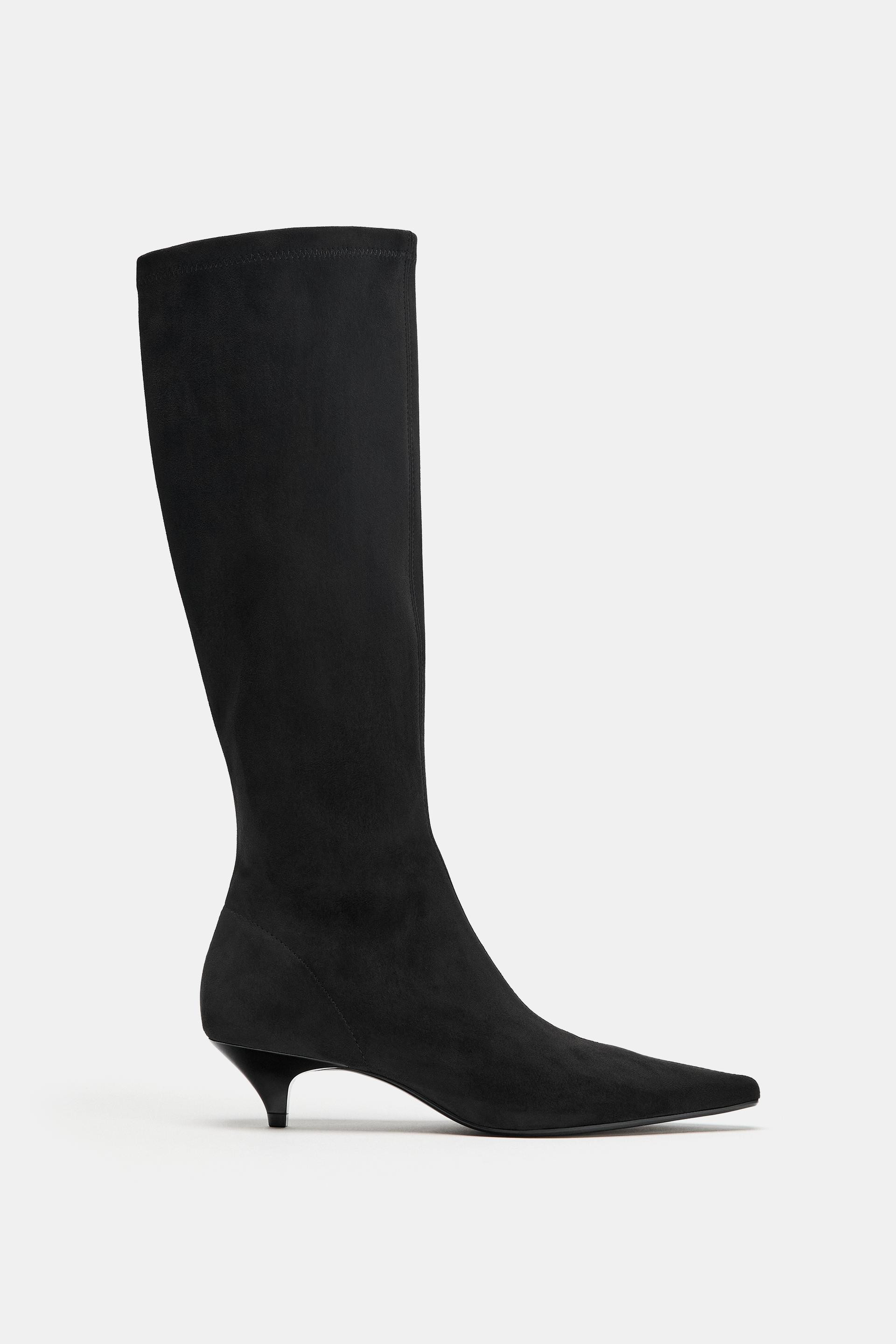 Zara - Stretch Kitten-Heel Boots - Black - 6½ - Woman | Zara US