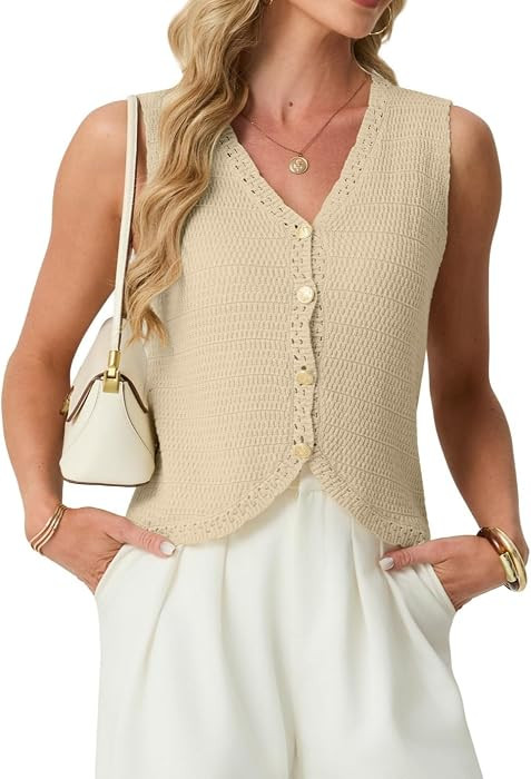 GRECERELLE Women's Summer Sleeveless V Neck Sweater Vest Knit Tank Top | Amazon (US)