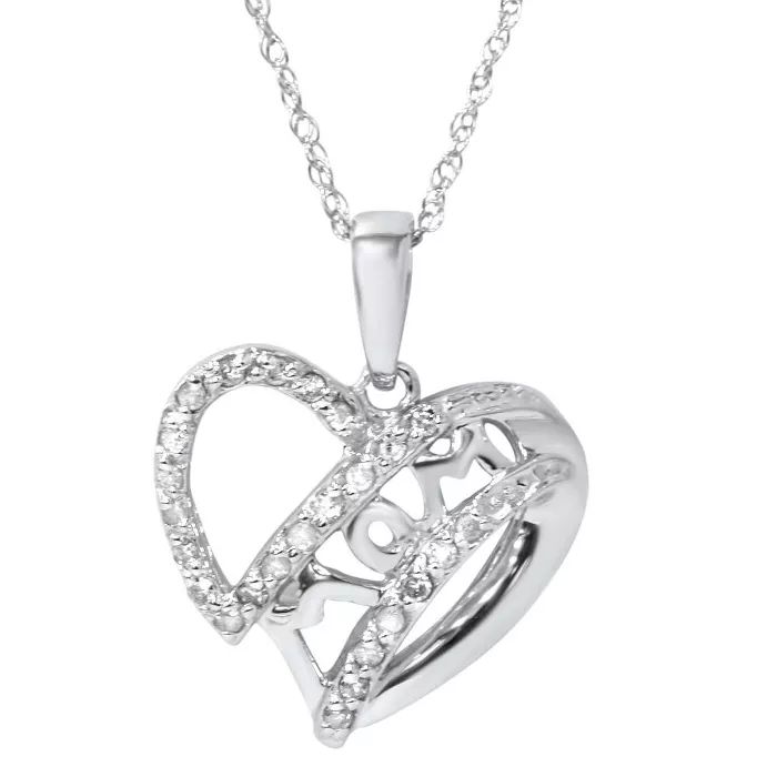 Pompeii3 White Gold 1/8ct Genuine Diamond Heart MOM Pendant | Target