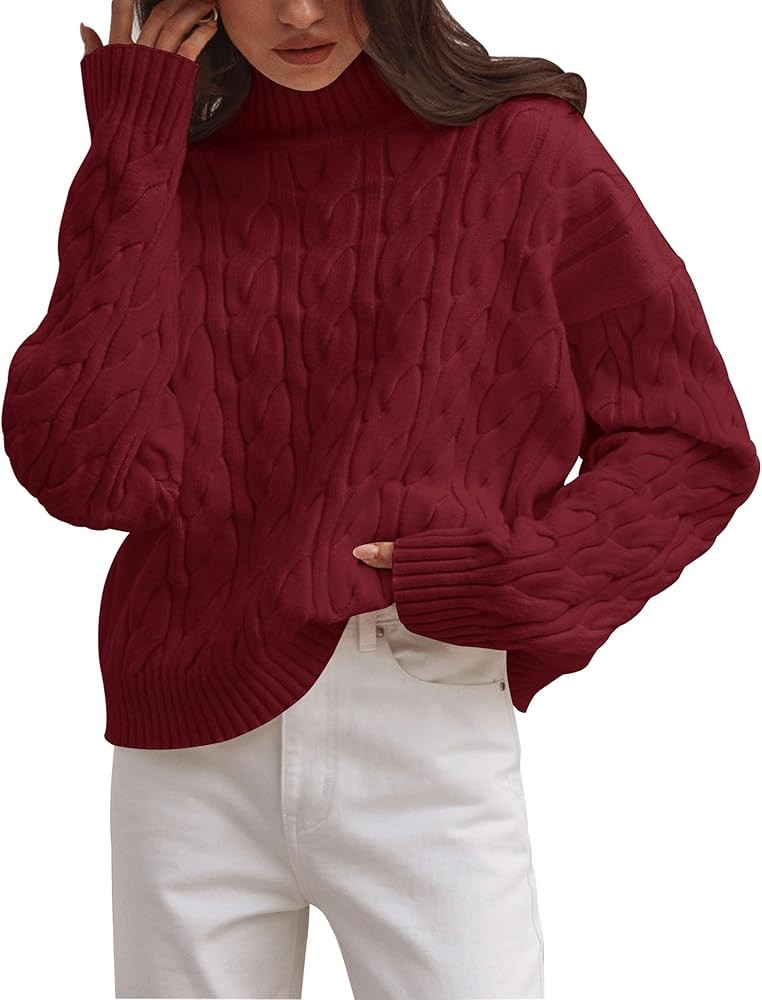 ZESICA Women's Sweaters 2025 Fall Winter Long Sleeve Mock Neck Solid Color Casual Loose Chunky Pu... | Amazon (US)