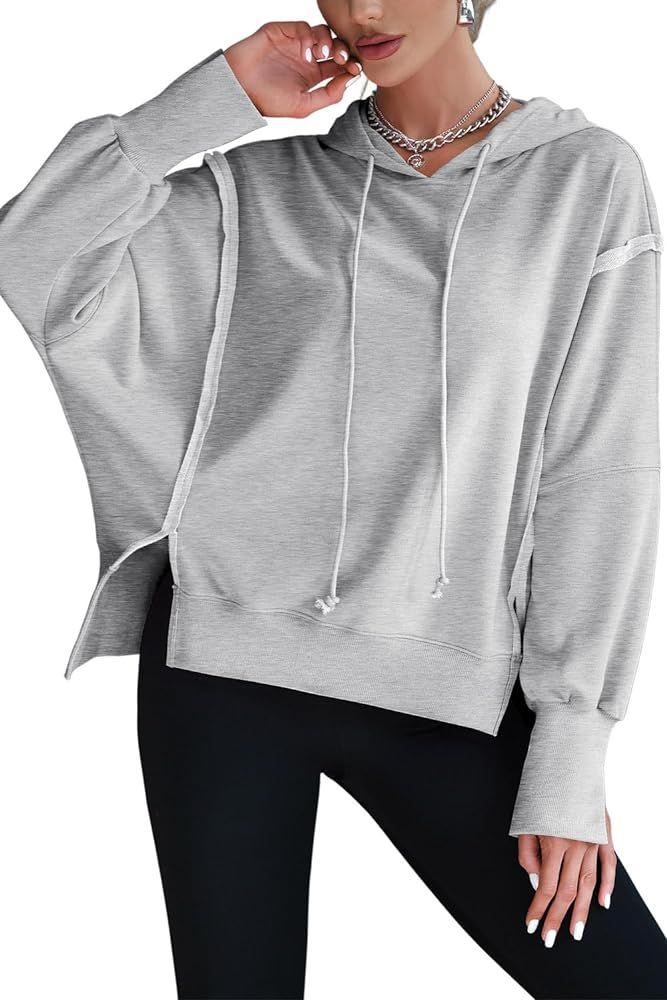 GREAIDEA Womens Hoodies Oversized Sweatshirt Casual Long Sleeve Side Slit High Low Ribbed Knit He... | Amazon (US)