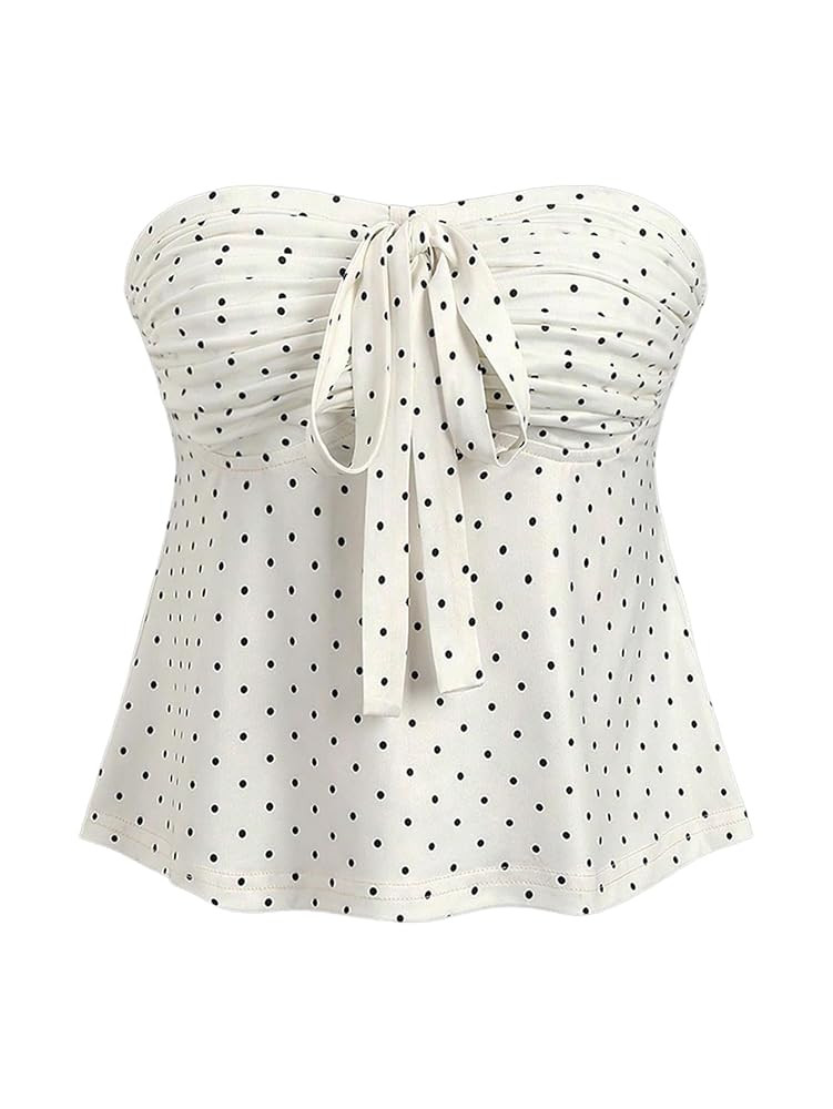 Milumia Women's Polka Dots Going Out Tops Strapless Pleated Tube Top | Amazon (US)