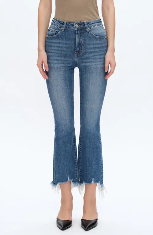 Bayeas High Waist Fray Hem Ankle Flare Jeans in Medium Blue at Nordstrom, Size 30 | Nordstrom