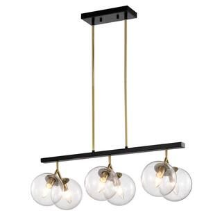 WAREHOUSE OF TIFFANY Maxwell 28.3 in. 6-Light Indoor Matte Black and Brass Finish Chandelier with... | The Home Depot