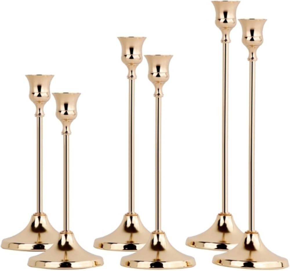French Gold Candlestick Holders Set of 6, Metal Taper Candle Holders, Classic Decorative Candle S... | Amazon (US)