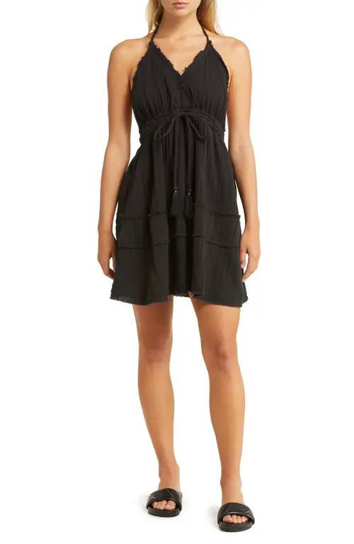 Elan Raw Edge Halter Cotton Cover-Up Dress in Black at Nordstrom, Size X-Small | Nordstrom