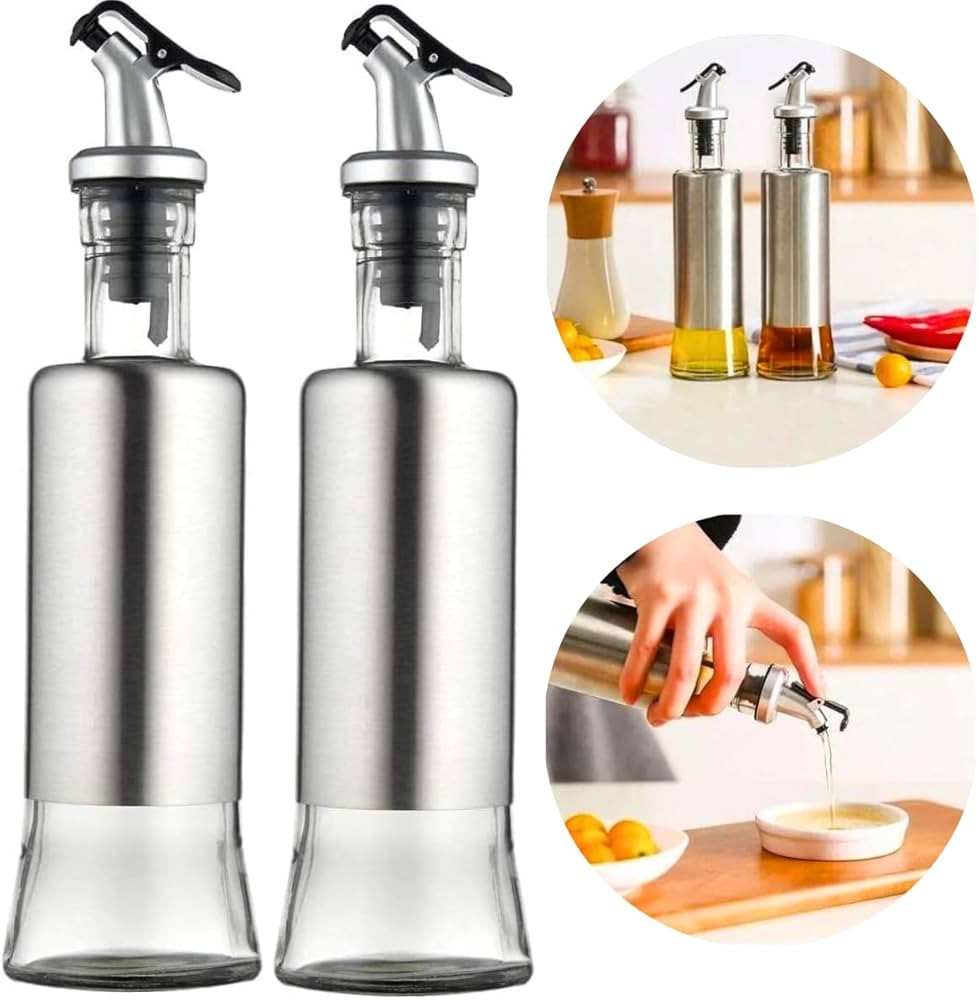 Kit 2 Galheteiro Porta Azeite Azeiteiro 300 Ml de Vidro Aço Inox Com Bico Dosador para Servir | Amazon (BR)