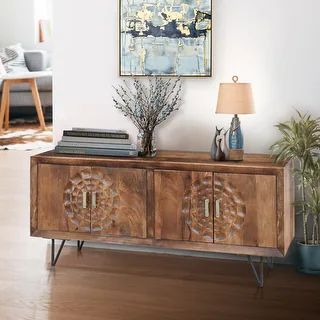 Aztec Mango Wood Sideboard with 4 Doors - Honey | Bed Bath & Beyond