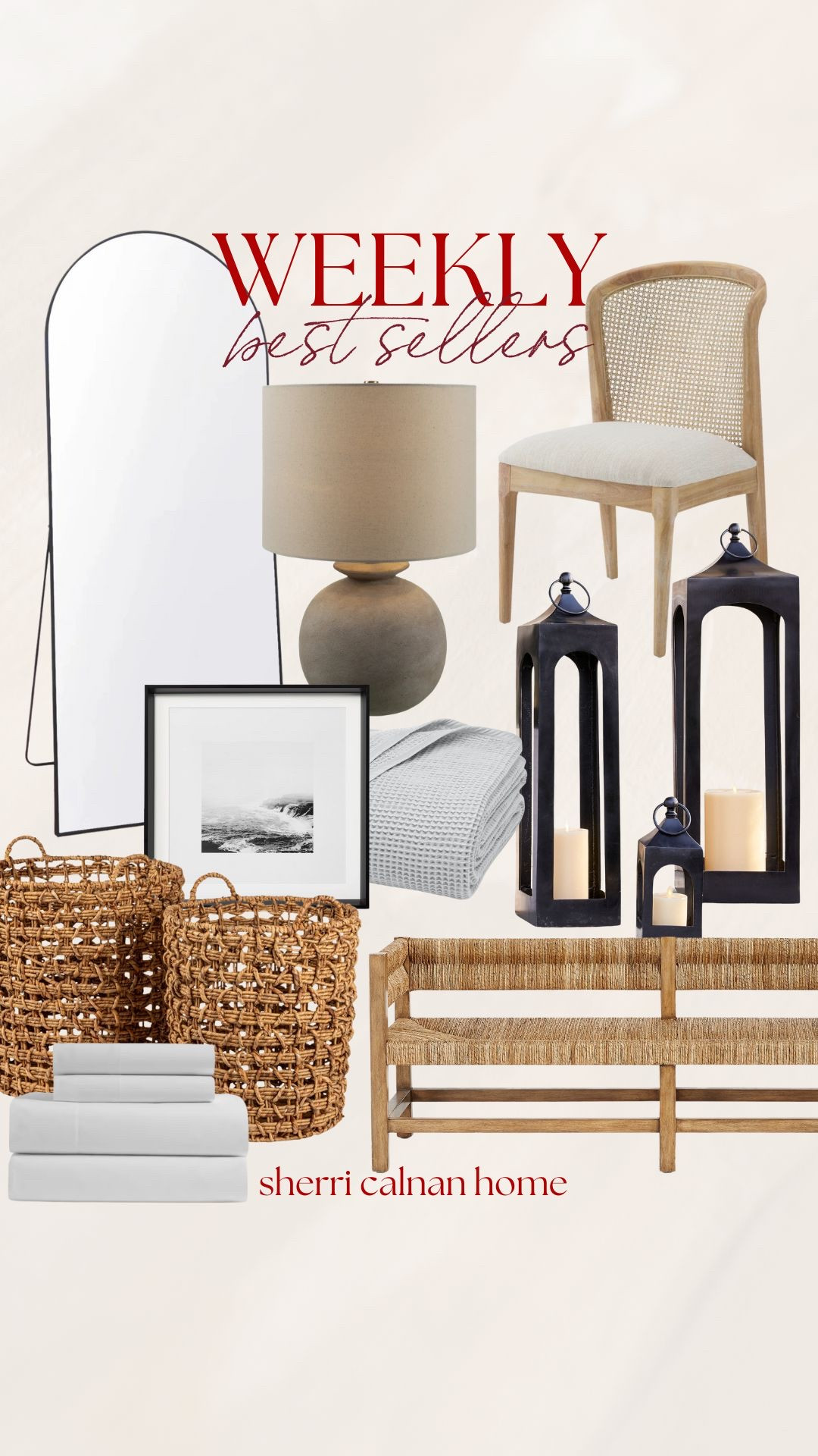 Weekly best sellers. Sherricalnanhome, weekly best sellers, home decor inspo, coastal home decor inspo, cape cod inspired home decor, viral bench, full length mirror, dining room chair, lanterns decor, neutral home decor 

#LTKHome #LTKFindsUnder100 #LTKFindsUnder50
