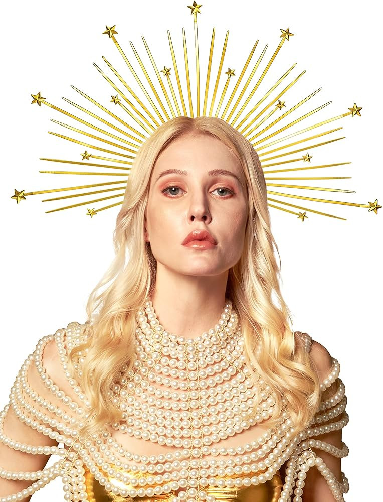 Gold Star Headpiece Halo Spiked Crown Beyonce Head Crown for Women Met Gala Headband Virgin Mary ... | Amazon (US)