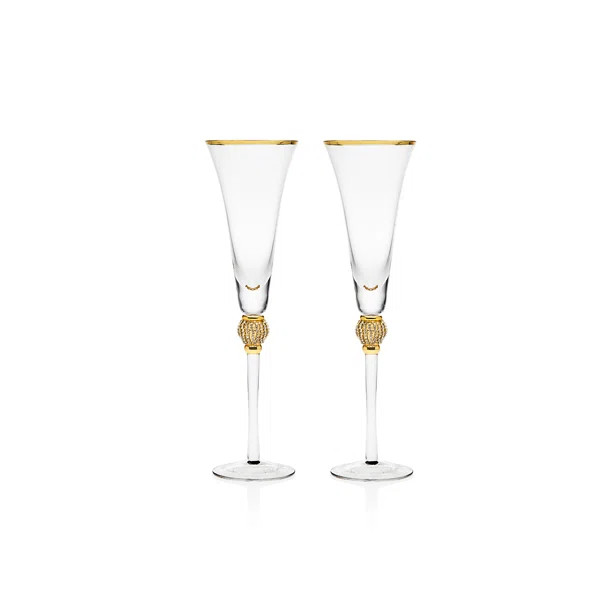 Pave Platinum Rim 7 oz. Glass Flute (Set of 2) | Wayfair North America