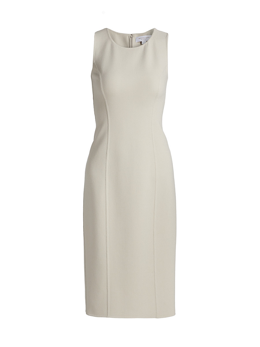 Women's Virgin Wool-Blend Crewneck Sheath Midi-Dress - Oyster - Size 4 | Saks Fifth Avenue