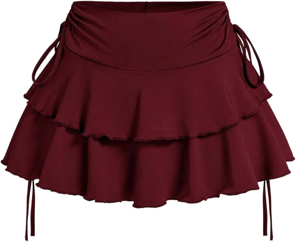 Verdusa Women's Y2k Ruffle Mini Skirt Bow Side Flowy A Line Cute Short Skirts Casual Skorts | Amazon (US)