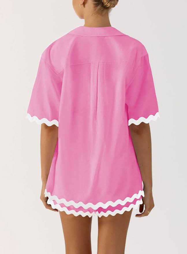 ARTFREE Women's 2 Piece Pajama Sets Short Sleeve Button Down Shirts and Shorts Outfit Sets Summer... | Amazon (US)