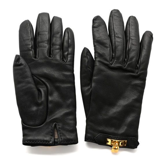 Lambskin Soya Kelly Lock Gloves 7.5 Black | FASHIONPHILE (US)