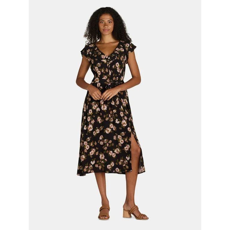 Time and Tru Women's and Women's Plus Ruffle Neck Midi Dress, Sizes XS-4X | Walmart (US)