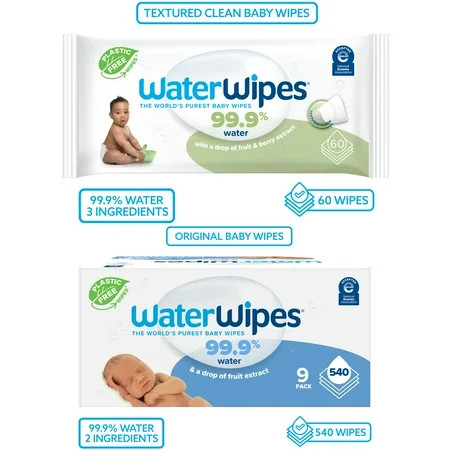 WaterWipes Combo Pack Baby Wipes, Unscented & Sensitive Skin, 9 Resealable Packs (540 Wipes) | Walmart (US)