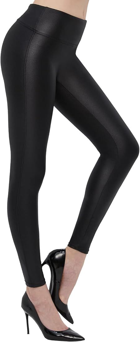 Jimilaka Womens Faux Leather Leggings Pleather Pants High Waisted Stretch Sexy Tights with Pocket... | Amazon (US)