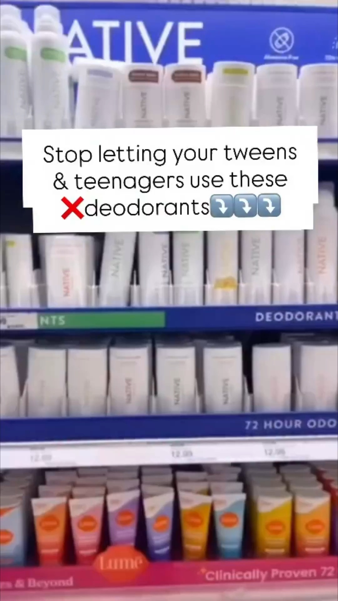 ‼️For toxinfree tween and teen options, comment below “DEODORANT” and I will send best options your way⤵️⤵️⤵️

Just because it says natural, gentle, or clean doesn’t mean it’s truly safe — especially for kids and teens. ❌❌❌

Many popular deodorants still contain ingredients linked to endocrine disruption, skin irritation, and toxic buildup over time.

Here are some that look clean but aren’t:
❌Native – Aluminum-free, but still loaded with synthetic fragrance/parfum, which can act as hormone disruptors.
❌Megababe Rosy Pits – Cute and “natural,” yet still uses hidden fragrance blends that rate moderate on toxicity scales.
❌Secret Invisible Solid – Aluminum salts and synthetic fragrance; can irritate young, sensitive underarms.
❌Degree Clinical Protection – Very high aluminum levels; too harsh for growing teens.
❌Dove Dry Spray – Marketed as “gentle,” but includes aluminum and aerosol propellants.
❌Mitchum Roll-On – One of the highest aluminum concentrations on the market.
❌Brut Stick – Contains propylene glycol, dyes, and triclosan — not ideal for anyone, let alone kids.

What to Look For Instead:
✅ Fragrance-free (no “parfum”)
✅ Aluminum-free & paraben-free
✅ EWG-verified or dermatologist-tested for sensitive skin
✅ Simple ingredients — coconut oil, magnesium, or zinc-based formulas

#deodorant #deodorants #cleanbeauty #nontoxic #toxinfree