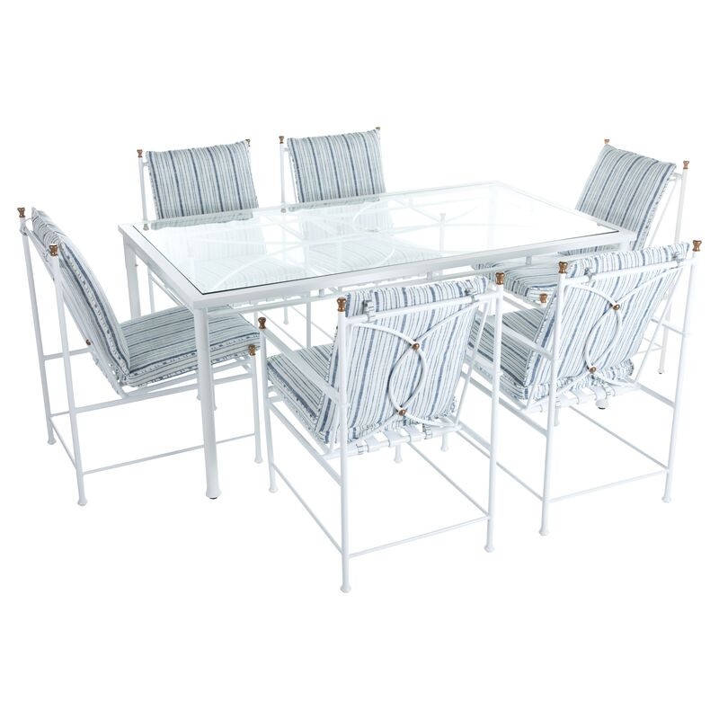 Frances 7-Pc Dining Set, Linen Indigo Stripe | One Kings Lane