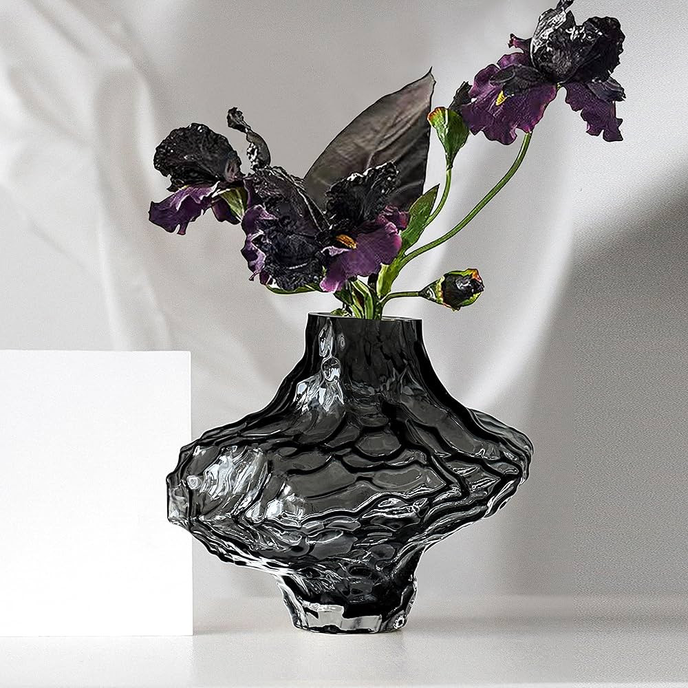 Yannige Glass Vase - H 6.7", Black Flower Vase with Glacier Texture Design,Clear Small Vases for ... | Amazon (US)