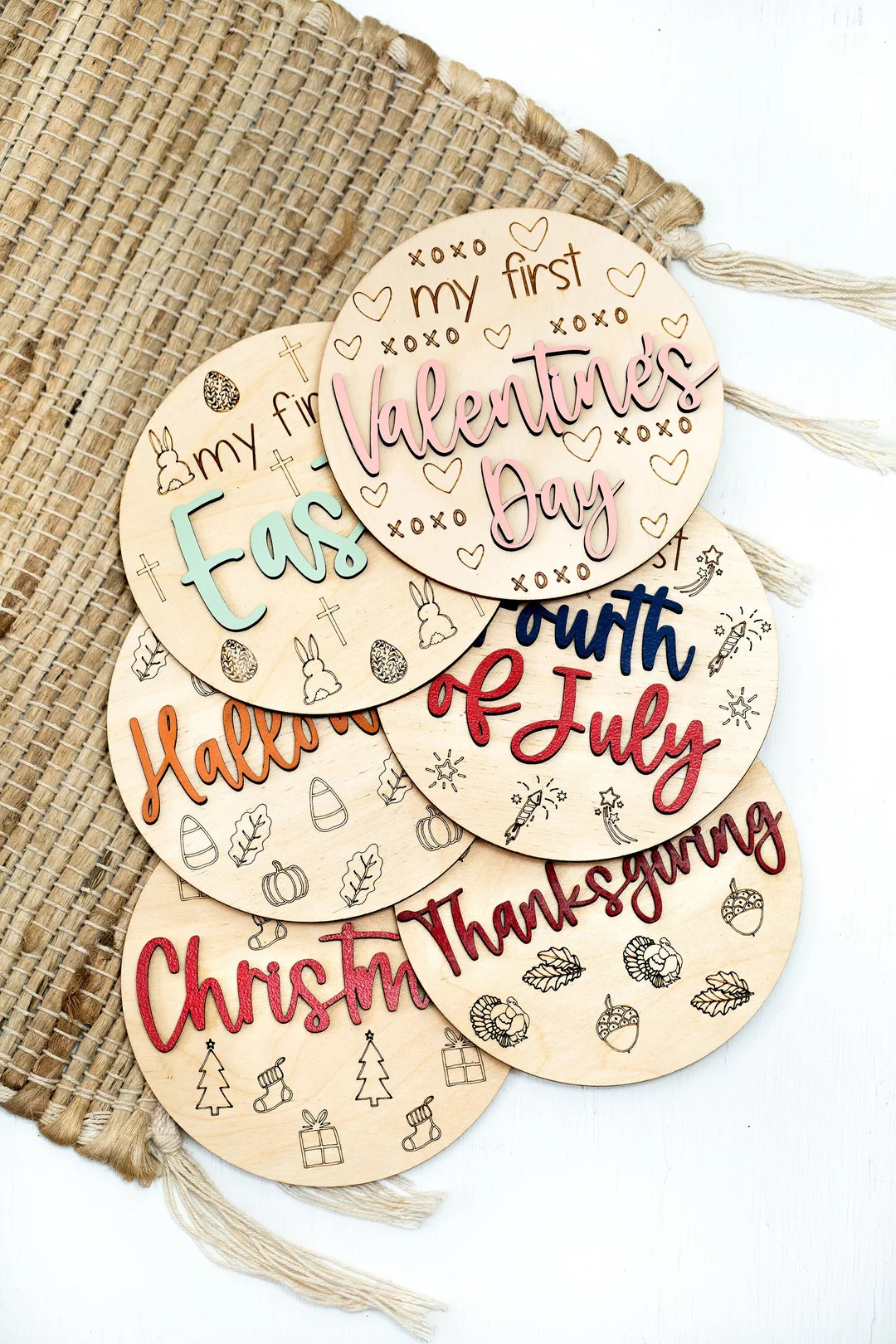 Wooden Milestone Baby Disc, Baby Milestone Cards, My First Holiday Milestones, My First Fourth of... | Etsy (US)
