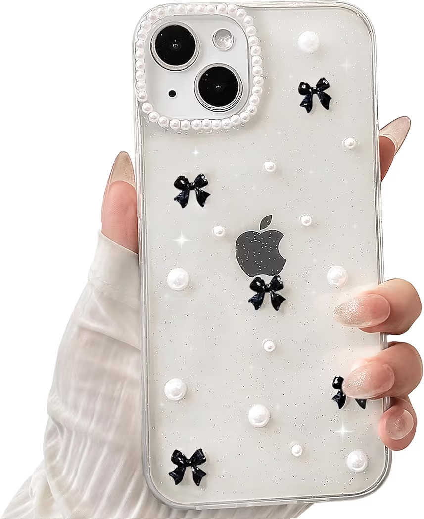 NITITOP Compatible with iPhone 15 Case Clear Cute for Women Girls Glitter with 3D Bowknot Pattern... | Amazon (US)
