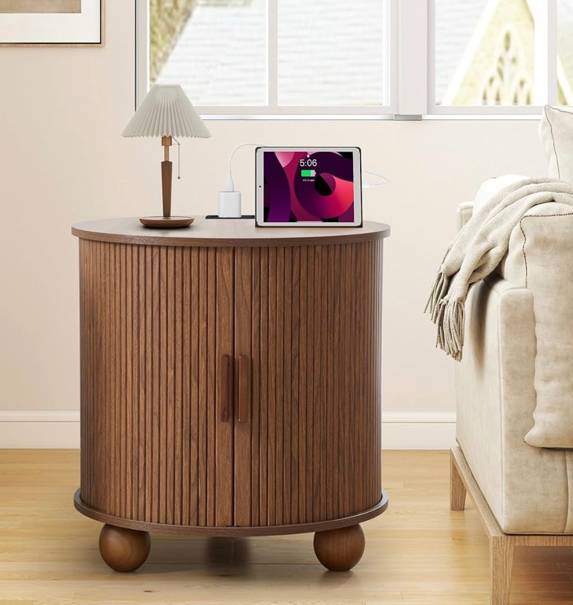 24" Large Round Farmhouse Fluted Sofa Side Table with Sliding Tambour Door 

#LTKU #LTKHome #LTKStyleTip