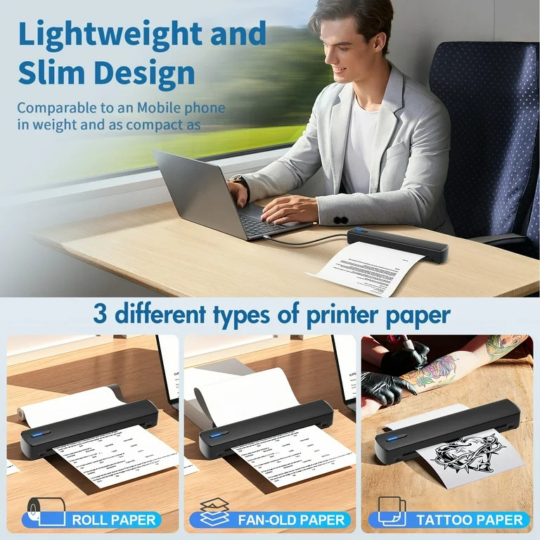 Thermal Printer, Wireless Printer Support US Letter & A4 for Travel, Inkless Portable Compatible ... | Walmart (US)