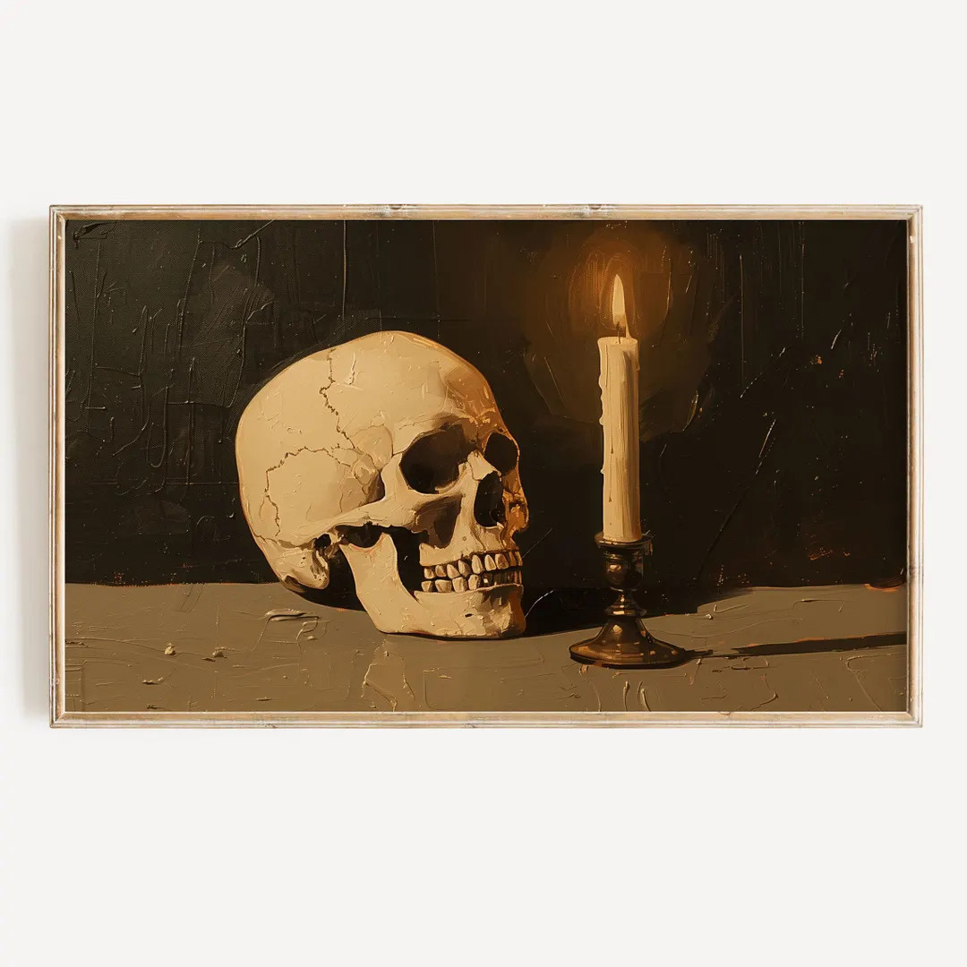 Frame TV Art Halloween Vintage Dark Academia Painting DIGITAL Download Neutral Toned Cande & Skul... | Etsy (US)