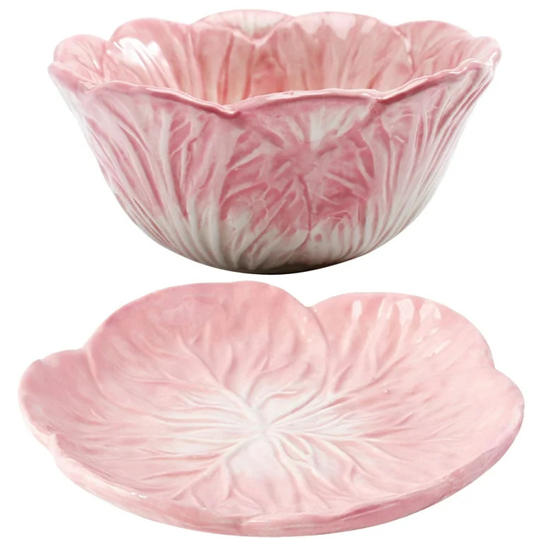 UNOMOR Pink Ceramic Cabbage Bowl for Storage Using Material for Microwave Oven Dishwasher 1 Set | Walmart (US)