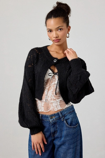 Kimchi Blue Pointelle Knit Tie-Back Cropped Shrug Cardigan | Urban Outfitters (US and RoW)