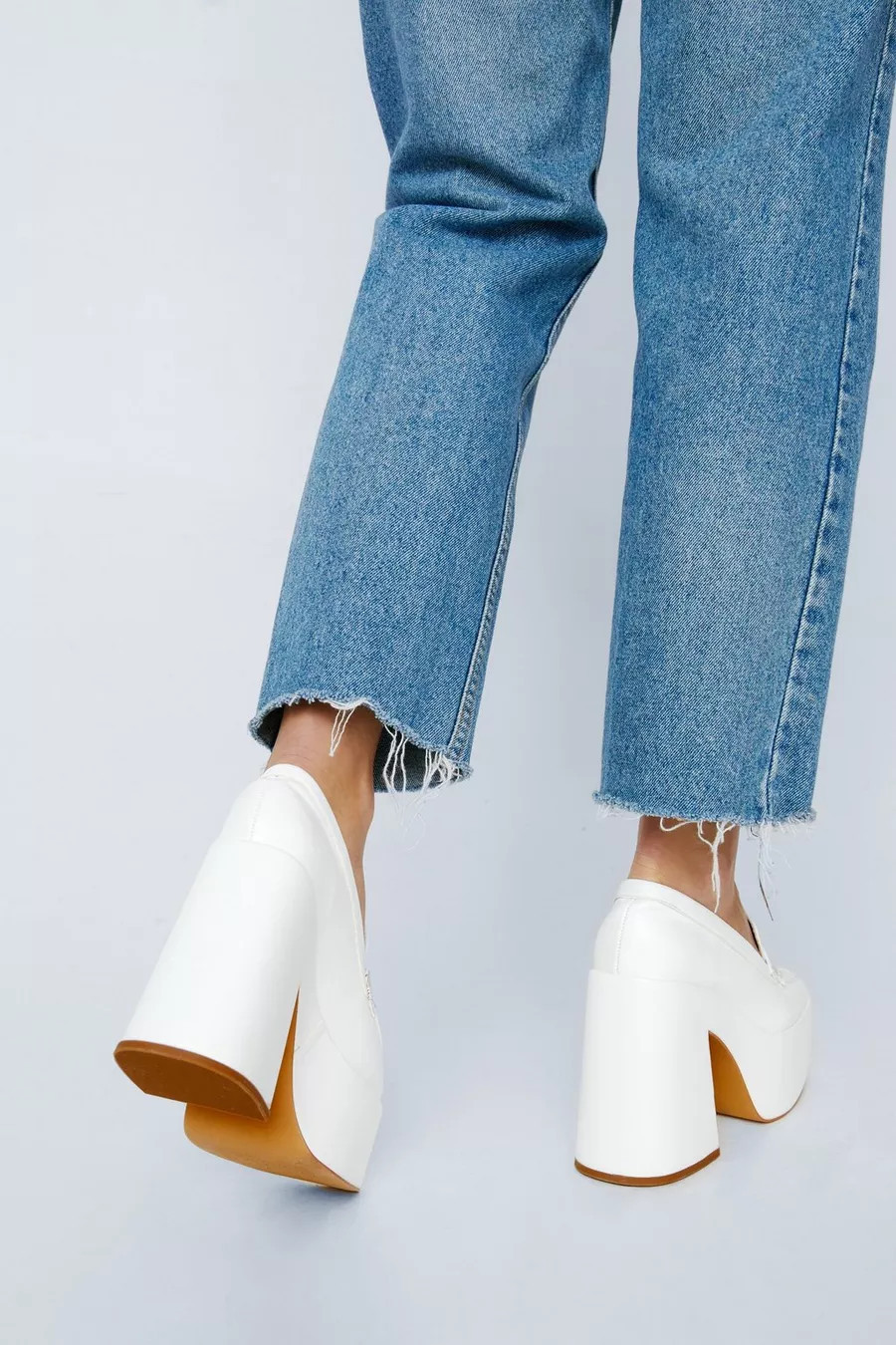 Faux Leather Pearlised Heeled Platform Loafer | Nasty Gal (US)
