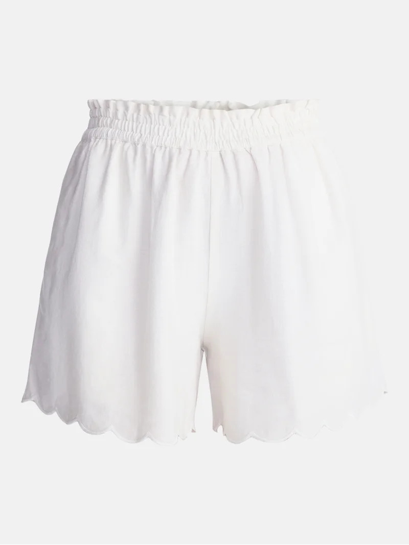 Time and Tru Women's Linen Blend Shorts with Scalloped Hem, Sizes XS-XXXL | Walmart (US)