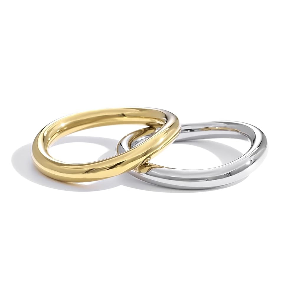 Waterproof Ring Set Gold Stackable Rings for Women Non Tarnish - Silver Gold Wave Dainty Ring Ban... | Amazon (US)