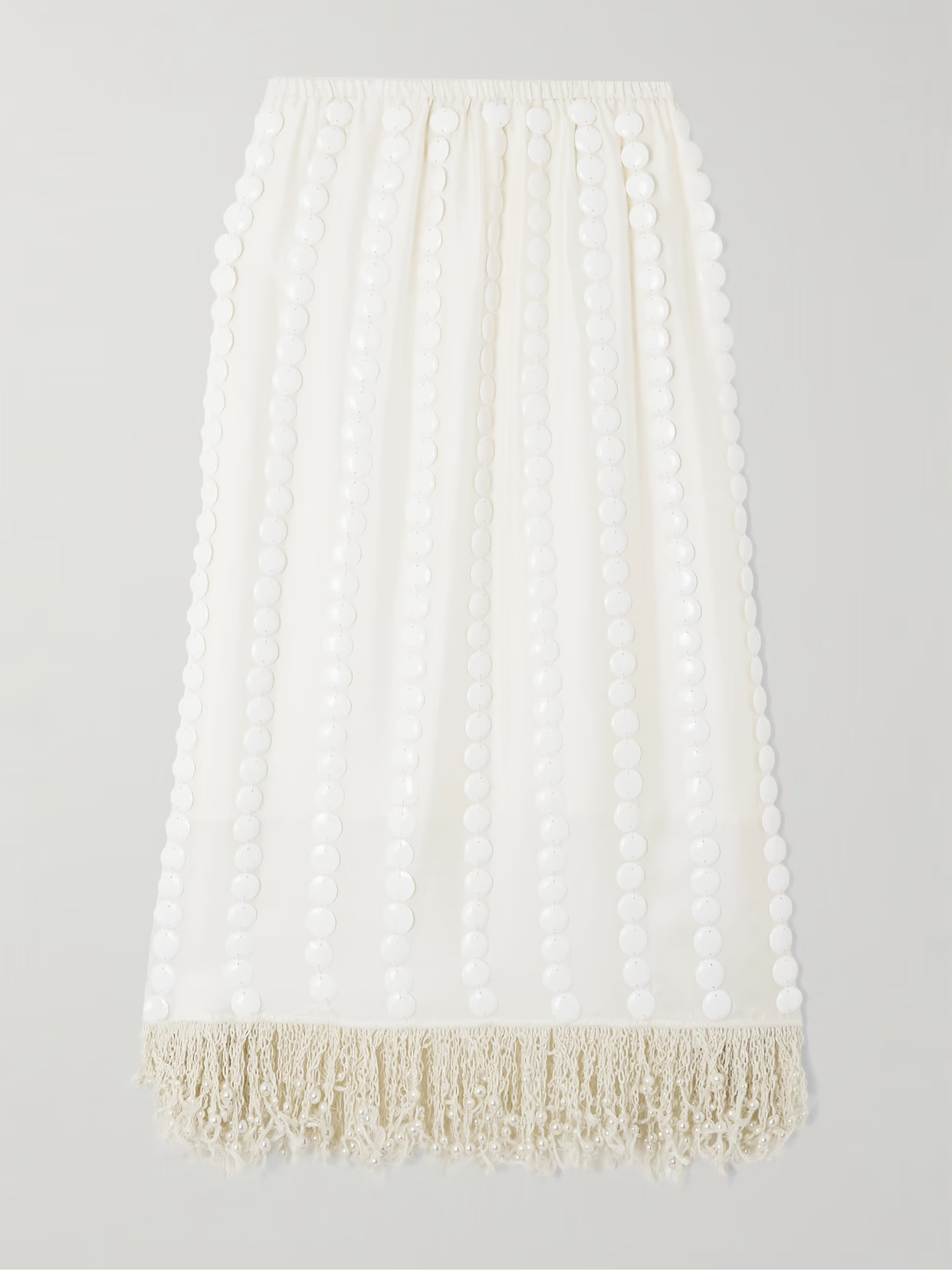 Diotima - Coverley Embellished Fringed Silk-satin Midi Skirt - Neutrals | NET-A-PORTER (US)
