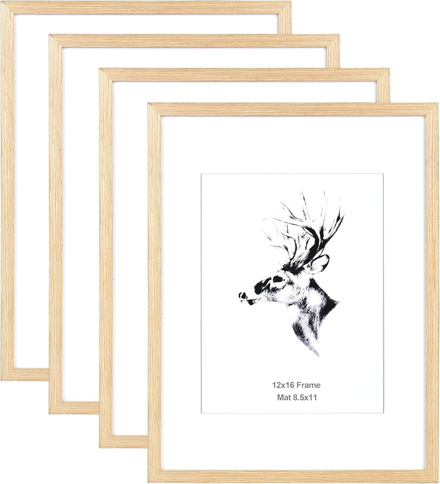 Yaetm 12x16 Picture Frame With Mat for 8.5x11 Set of 4, Solid Oak Wood Poster Frame 12 x 16 inche... | Amazon (US)