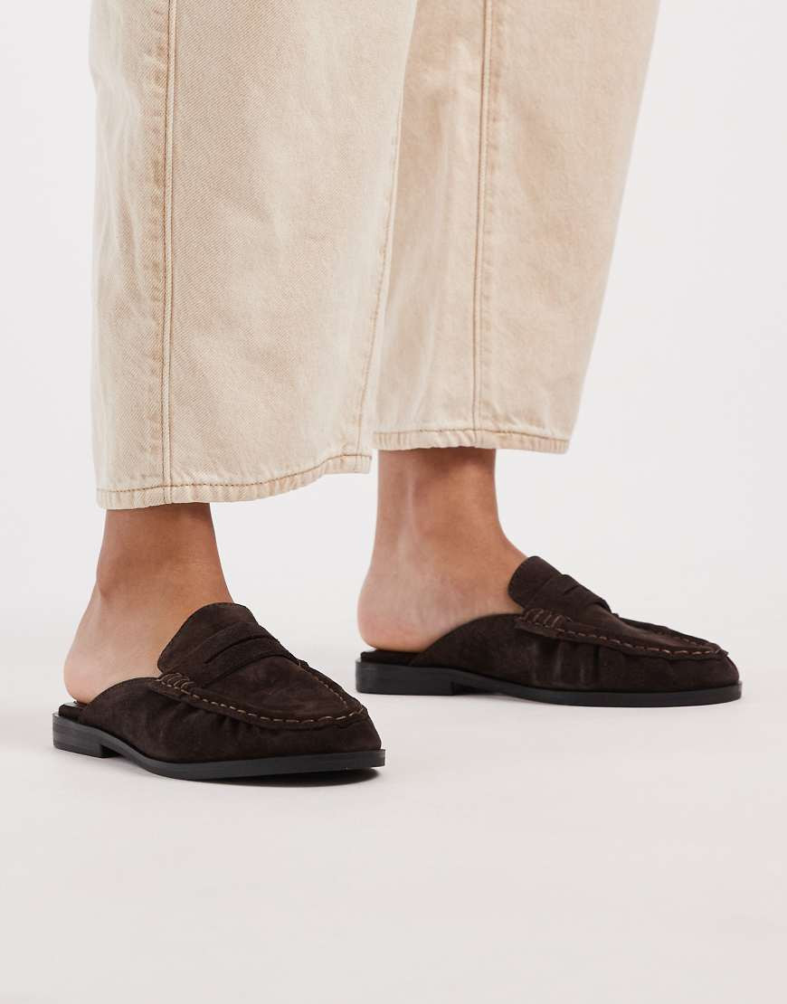 Schuh Leeds rouched mule loafer in brown suedette | ASOS (Global)