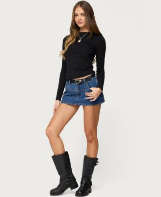 Edikted Women's Stitched Up Denim Mini Skort - Macy's | Macy's