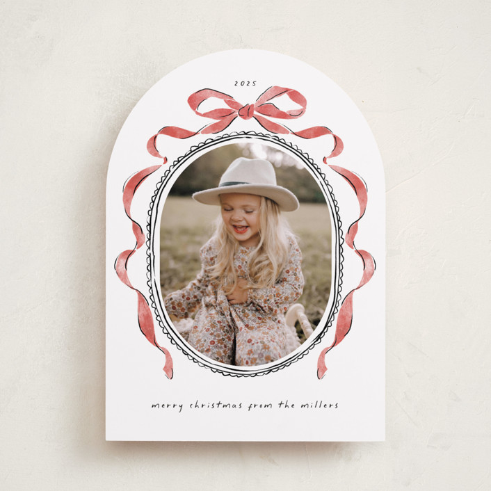 "Whimsical Bow" - Customizable Christmas Photo Cards in Red by Susan Zinader. | Minted