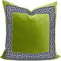 Lime Green Velvet Pillow Cover With Greek Key Trim - Shown Marine Trim | Etsy (US)