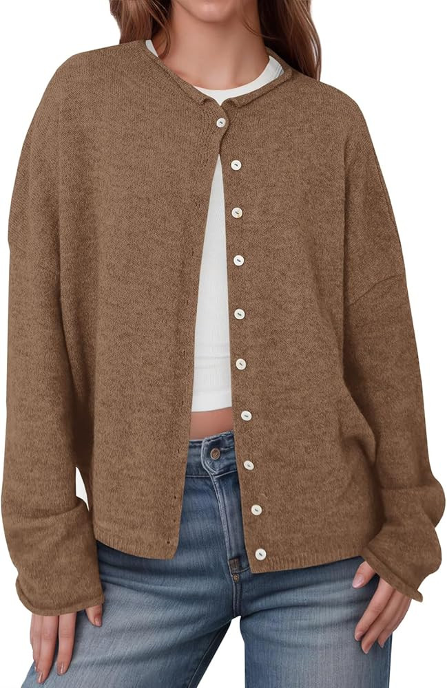 Saodimallsu Womens Button Up Cardigan Sweaters Long Sleeve Crew Neck Fall Soft Lightweight Knit L... | Amazon (US)