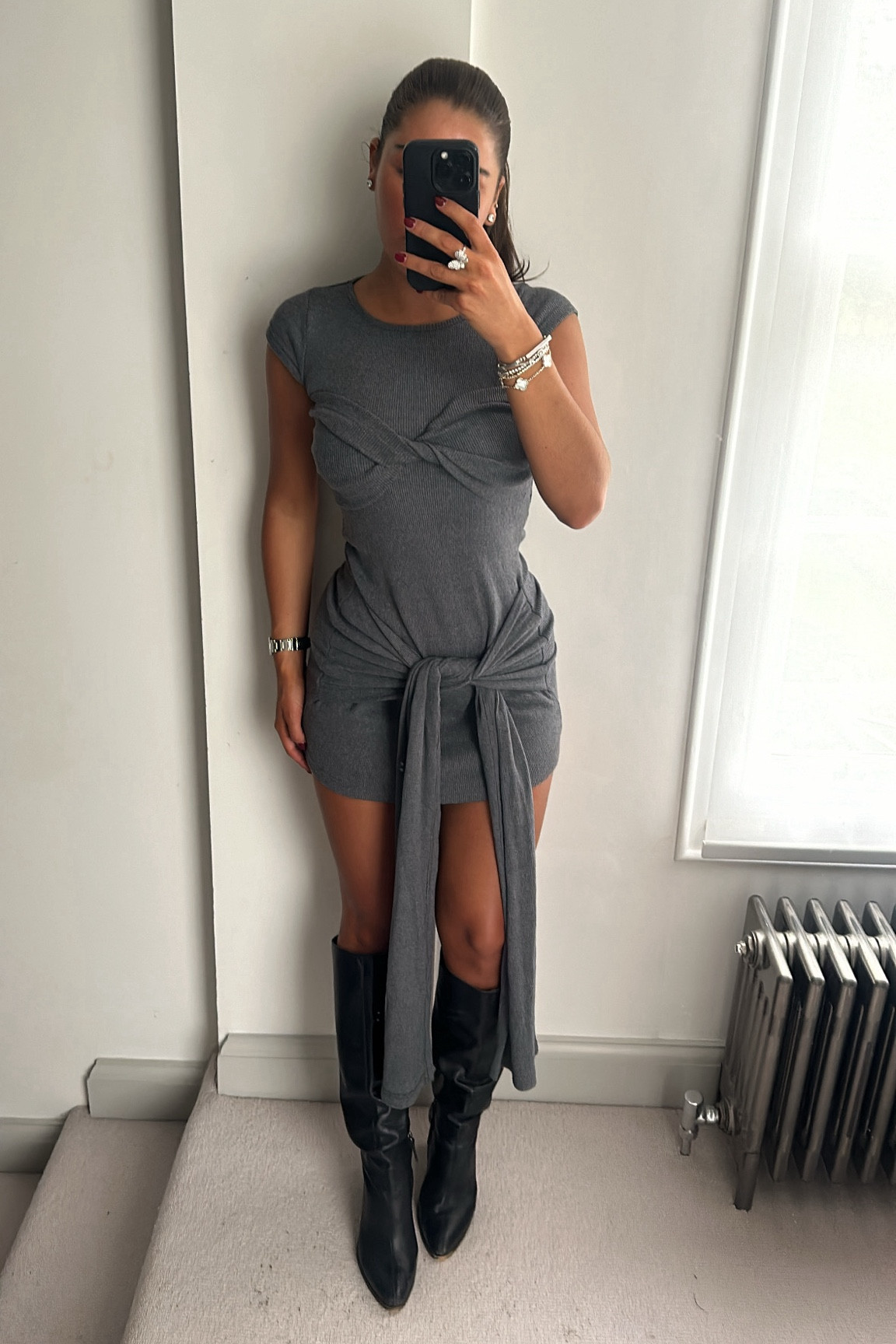 Grey rib mini dress and black knee high boots, autumn outfit 

#LTKeurope #LTKuk #LTKautumn