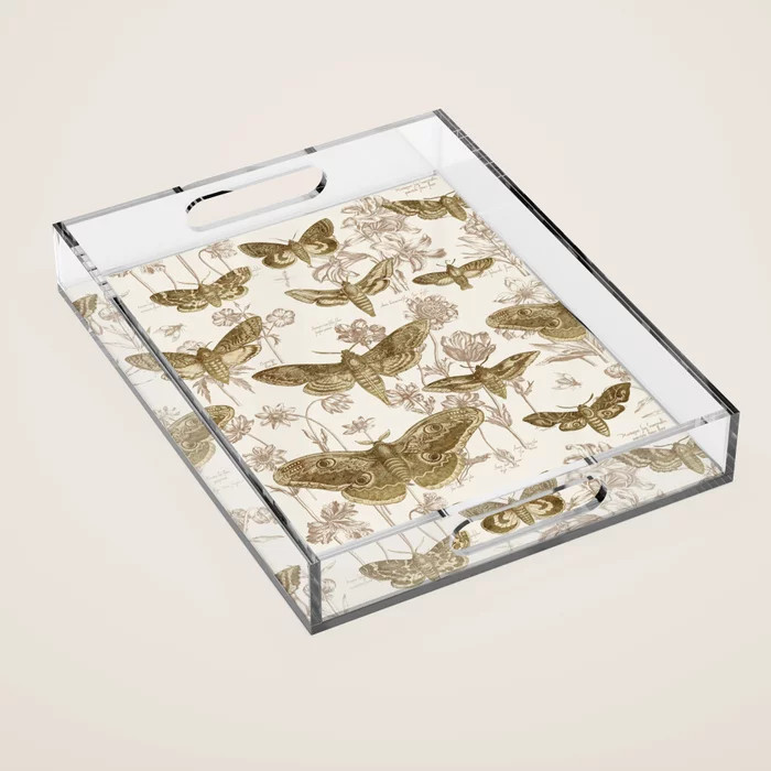 Entomology and Botany - Moths and Floral Botanical Pattern Acrylic Tray | Society6