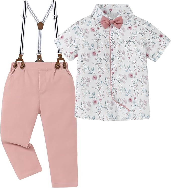 DISAUR Boys Suits 3 Pieces Formal Dress Shirt with Bowtie+Suspender Pants Boy Gentleman Outfits S... | Amazon (US)