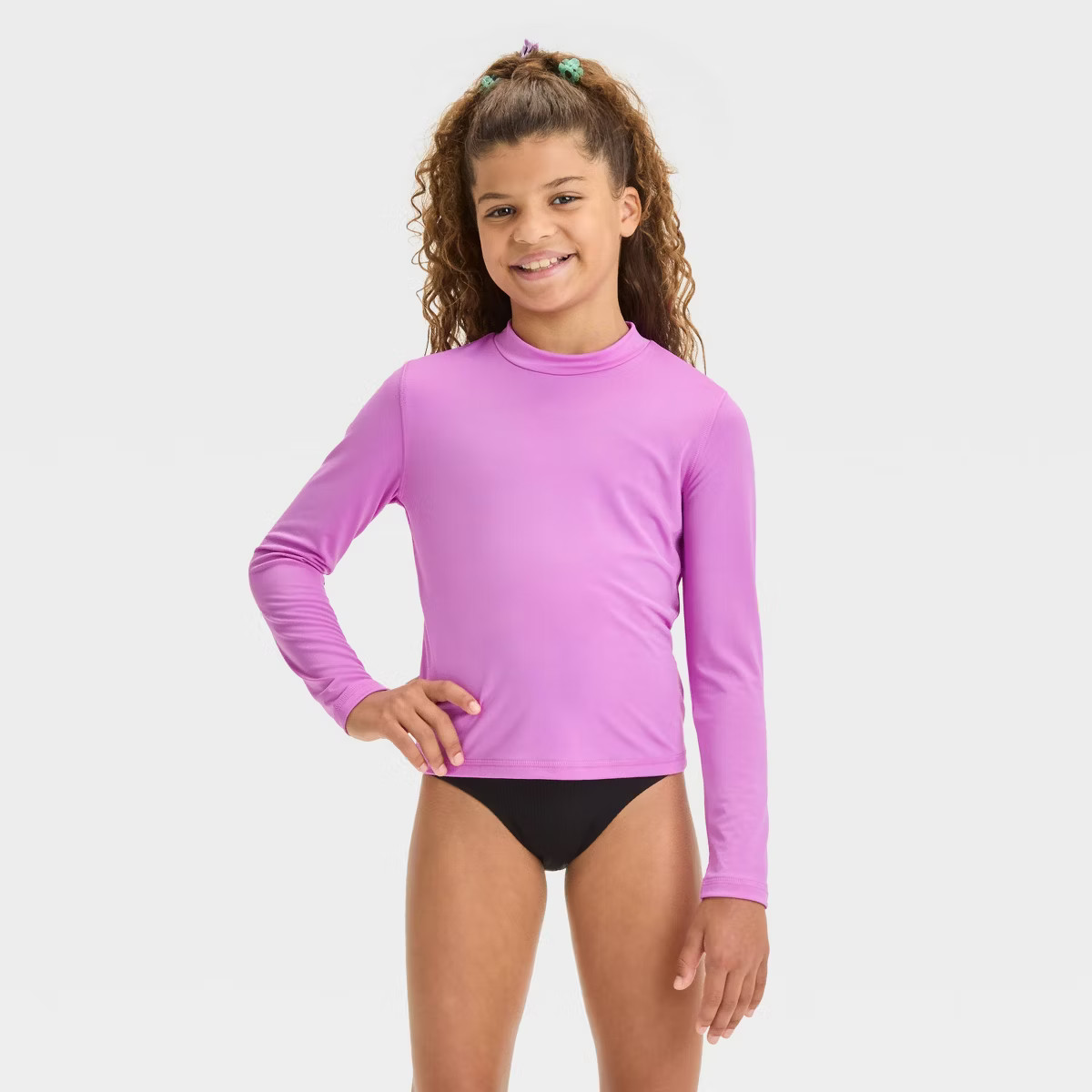 Girls' Solid Rash Guard Top - Cat & Jack™ Blue S | Target