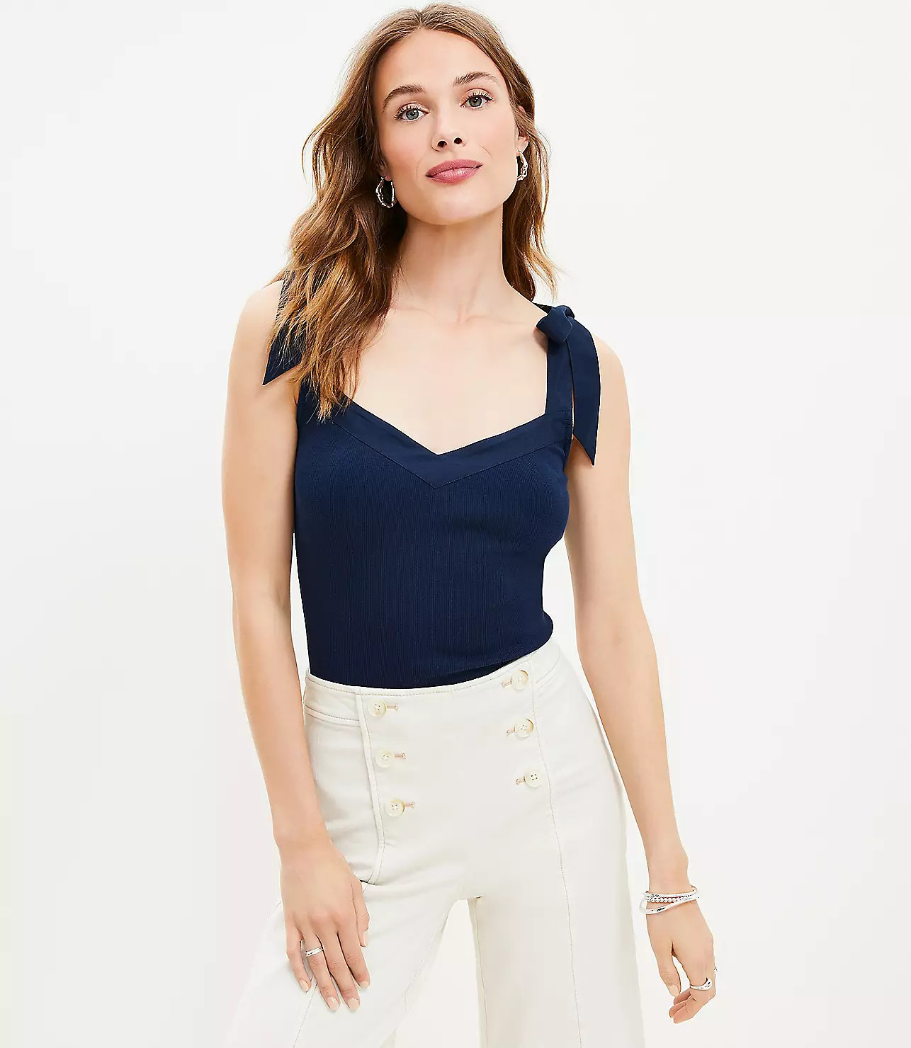 Tie Strap Mixed Media Top | LOFT