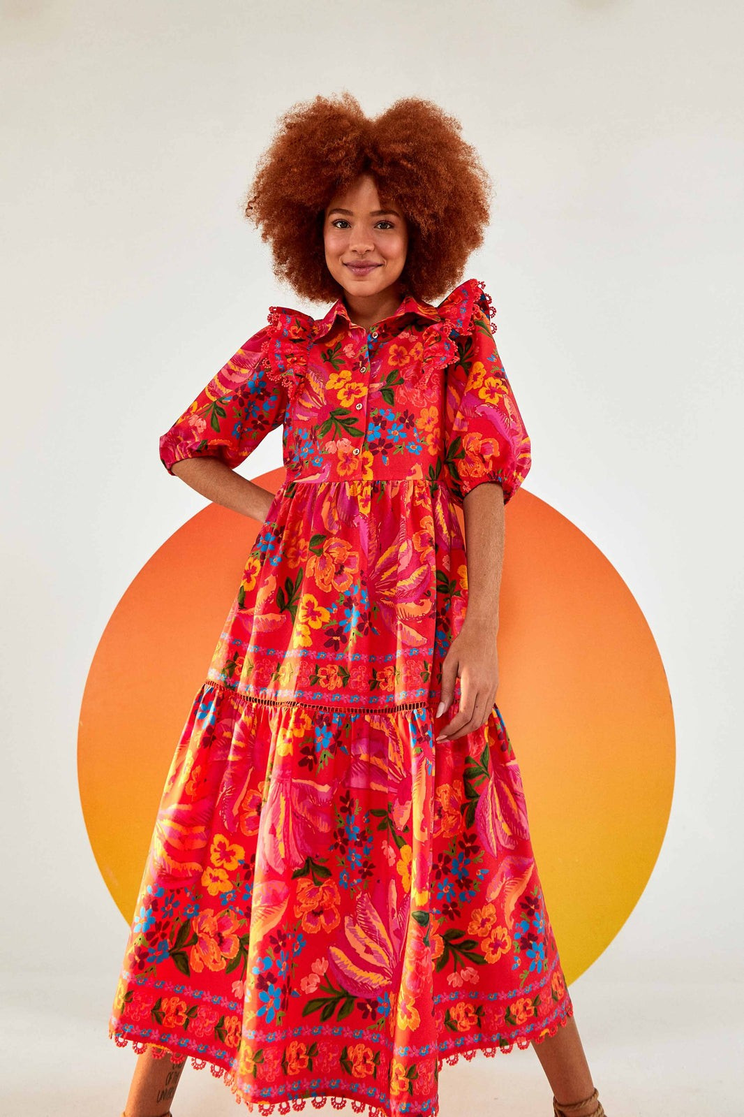 RED SPRING BANANAS MIDI DRESS | FarmRio (US)