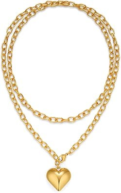 CLASSYZINT Gold Heart Pendant Necklace for Women Puffy Heart Necklace Beads Chain Necklace Statem... | Amazon (US)
