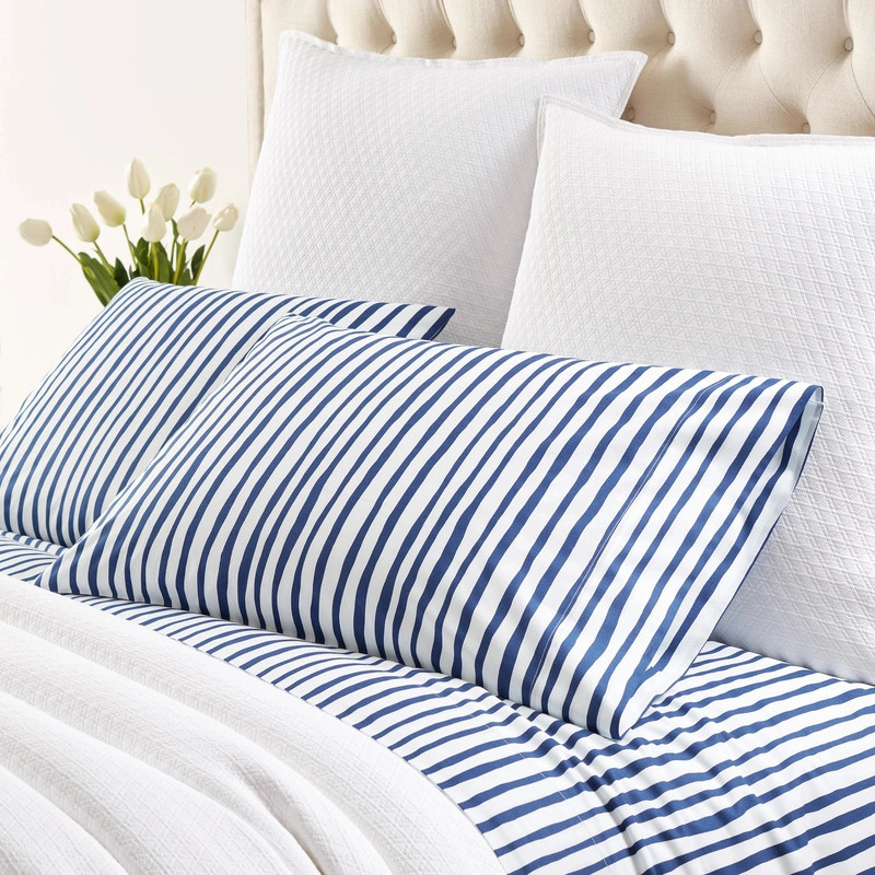 Painterly Stripe Navy Pillowcases | Annie Selke